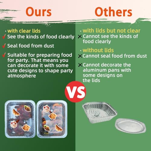 Image of YLT WAX 9x13 Aluminum Pans with Lids, 20 Pack Disposable Foil Pan with Clear Lid, Half Size Deep Extra Heavy Duty Food Containers for Baking, Cooking, Roasting, Heating or Steam Table
