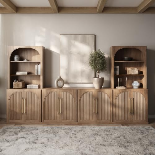 Image of BELLEZE Jagger 130 inch Wall Unit 5-Piece Modular TV Stand - Camel