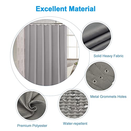Image of AmazerBath Extra Long Shower Curtain Waffle, Heavy Duty Fabric Shower Curtains with Waffle Weave Hotel Quality Bathroom Shower Curtains, 72 x 84 Inches (Grey)