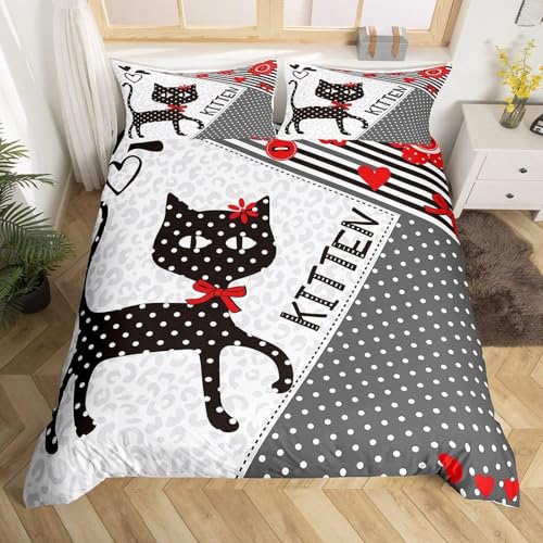 SJSXWQN布団カバー シングル 黒猫 枕カバー 付掛け布団カバー シングル 通気性 ポリエステル抗菌防臭 防ダニ 布団カバー(150x210cm)+ 2枕カバー(43x63cm)
