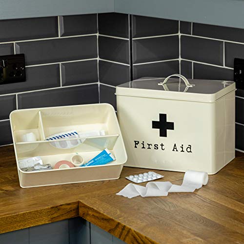 51l7GTfReuL Harbour Housewares Industrial First Aid Box - Vintage Style 2-Tier Steel Medicine Storage Organiser - Cream - Image 7