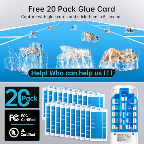Image of Fruit Fly Traps Indoor for Home: Plug in Mosquito Bug Zapper Gnat Moth Catcher with 9W Night UV Light, 2 Devices 20 Sticky Glue Board Refills for Indoors Flying Insect Trap