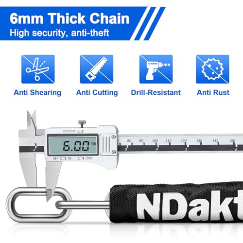 NDakter Bike Lock, 5 Digit Combination Heavy Duty Anti Theft Bicycle Chain Lock, 2.62/3.2/4.27/5/6Ft Long, High Security Resettable, Suitable for Bike, Scooter, Door, Gate, Fence-4/6mm Thick