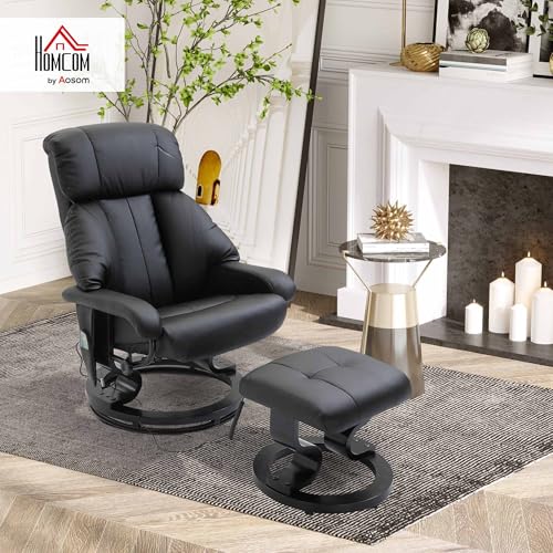 HOMCOM Massagesessel mit Hocker, 360° drehbarer Relaxsessel mit Liegefunktion, Massagefunktion TV-Sessel Fernsehsessel mit Seitentasche für Wohnzimmer, Kunstleder, Schwarz – Bild 3