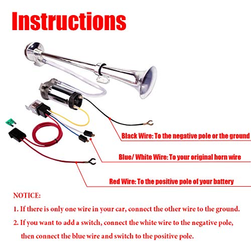 image for MIRKOO 12V 150dB Car Air Horn Kit, Super Loud 17.3 Inches Single Tone 