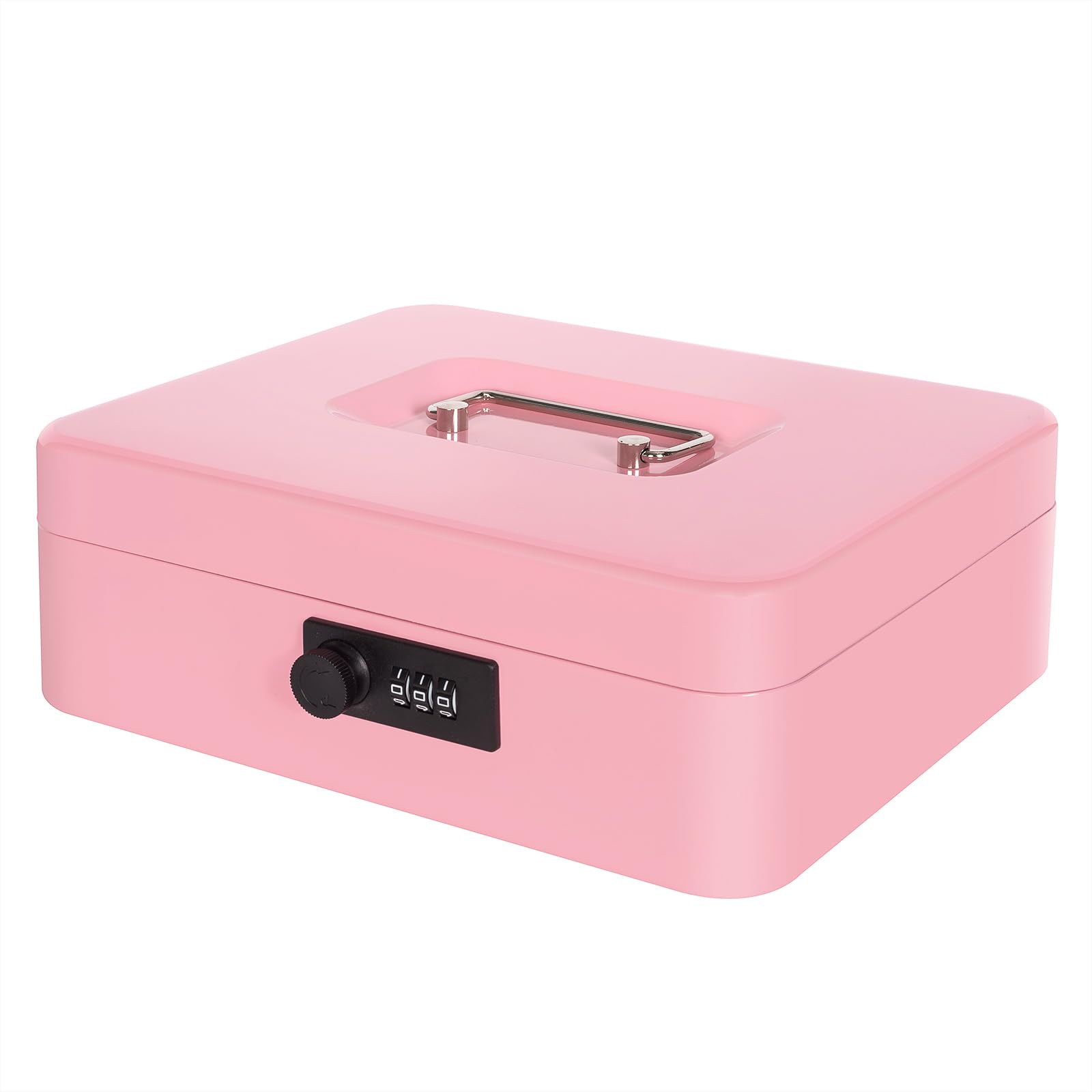 Goehiaul Pink With Combination Lock Cash Box With Money Tray And Combination Lock, Metal Money Box For Cash Register Petty Cash Lock Box For Money Safe 9.84" X 7.87" X 3.54" Pink