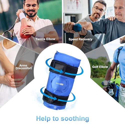 Image of SuzziPad Elbow Ice Pack Wrap - Wearable Cold Compression Sleeve for Elbow & Forearm, Reusable Ice Pack for Tennis & Golf Recovery, Blue