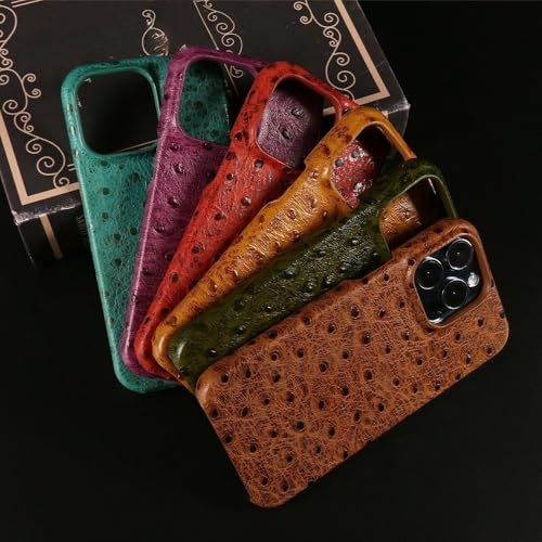 Étui en cuir autruche de luxe rouge pour iPhone 15 Pro Max - 6