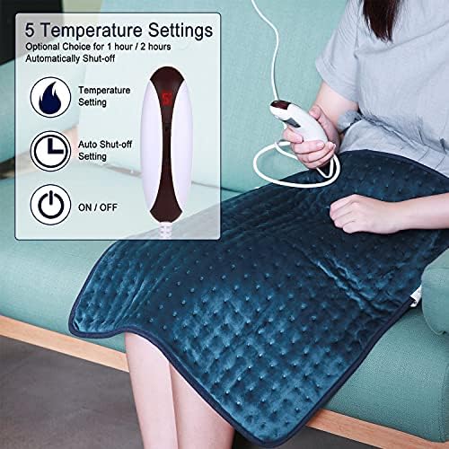 Electric Heat pad for Back Neck Shoulder Large Soft Flannel Heating Pad 50 x 60cm with 1H / 2H Auto-Off and 5 Temperature Levels Soft Surface and Machine-Washable Fabric for Body Warm Relax
