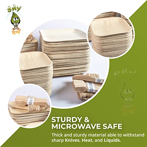 Shy Leaf Disposable Bamboo Plates (60 Plates) + 120 Piece Wooden Cutlery Set - 6 Inch & 10 Inch Palm Leaf Plates - Party Plates - 100% Biodegradable & Eco Friendly Compostable Plate Set #TOP6