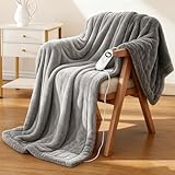 Eastsora Electric Heated Blanket Throw 50''x60'' – Soft Dual-Sided Flannel, 12 Heat Settings, Smart Timer, ETL & FCC Certified, Machine Washable (Deep Gray & Light Gray, Single(50'x60'))