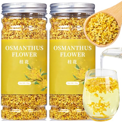 Wanhua Hall Natural Osmanthus Flower Tea Dried Intact Blossoms 3.53oz/100g Premium Osmanthus Fragrans Herb Gui Hua, Stem-Free, Bright Golden Hue, Rich Aroma 桂花 桂花干 无硫无杂