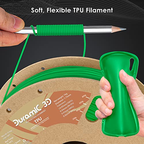 Image of DURAMIC 3D TPU Filament 1.75mm Green, TPU Flexible Filament 95A, Soft TPU 3D Printing Filament, 1kg Spool, Dimensional Accuracy + /- 0.05mm, Green 1 Pack