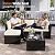 Aoxun Outdoor Patio Furniture Set, 5-Pieces All-Weather Rattan Sectional Sofa Conversation Set with Glass Coffee Table for Backyard Porch Poolside, Beige