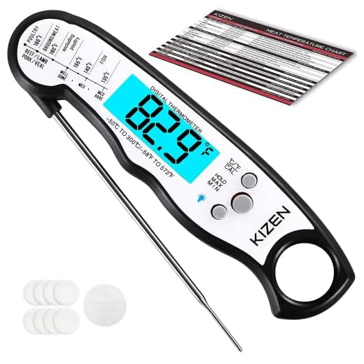 KIZEN Digital Meat Thermometer with Probe - Waterproof, Kitchen Instant Read Food Thermometer for Cooking, Baking, Liquids, Candy, Grilling BBQ & Air Fryer - Black/White