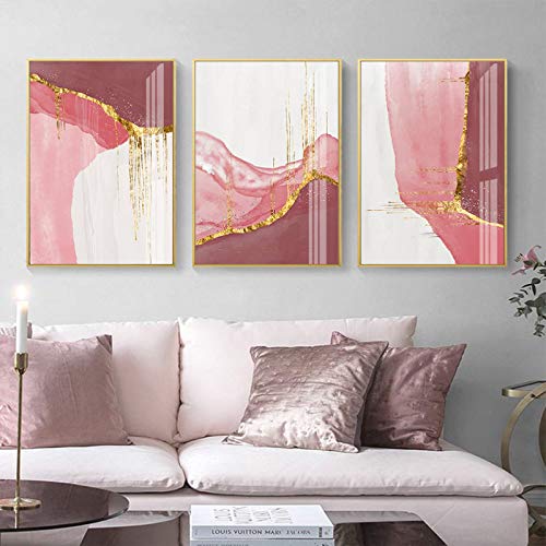 Peinture abstraite rose blanc doré 60x90 cm moderne pour salon