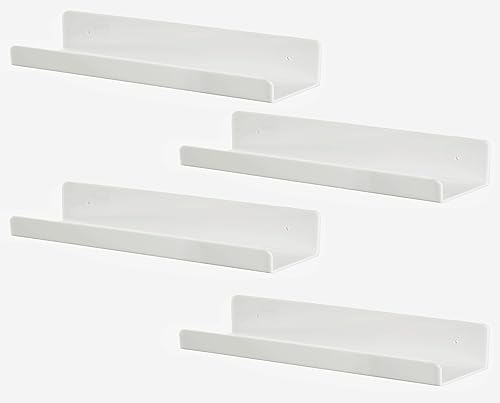 4 estantes flotantes de acrílico blanco, repisa de exhibición, estantería de pared para niños, estante en U de 0.197in de grosor, estante de pared