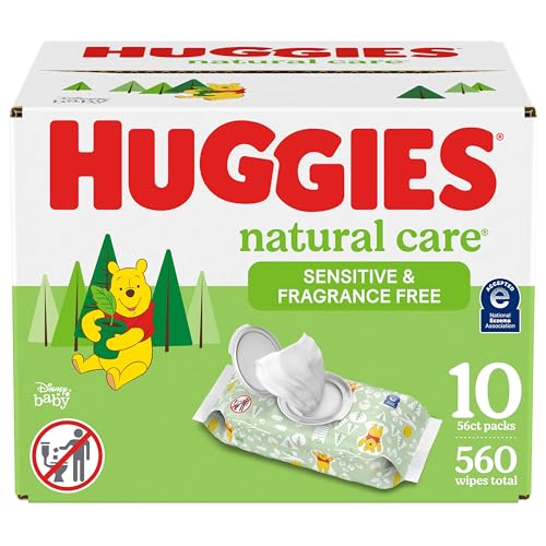 Image of Huggies Natural Care Sensitive Baby Wipes, Unscented, Hypoallergenic, 99% Purified Water, 10 Flip-Top Packs (560 Wipes Total)