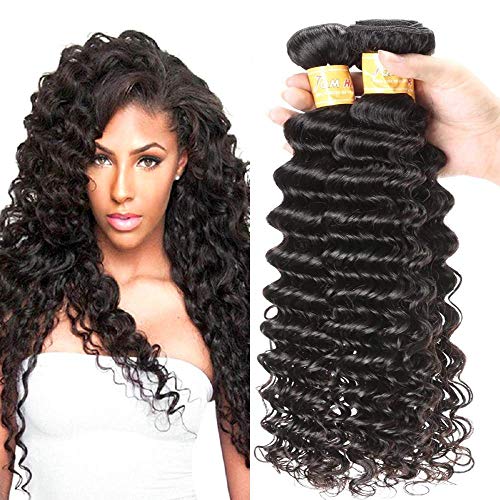 Brazilian Virgin Hair Deep Wave 3 bundles With Free Part Closure Natural Color 100% Unprocessed Human Hair Weave Weft with Lace Closure(22 24 26 )