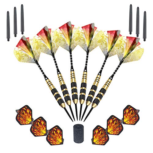 WINSDART Professional Darts Set, Metal Tip Darts— 6X22g Brass Barrels, 6 Aluminum Shafts, 6 PVC Shafts, 6 Rubber O\'Rings, 12 Standard Flights, A Dart Sharpener, and A Darts Case
