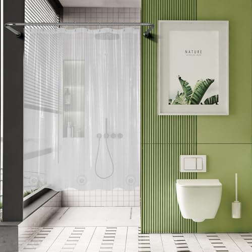 Image of AmazerBath Small Stall Shower Curtain Clear 60x60 Inches, Plastic RV Shower Curtain for Camper, Heavy Duty 8G Premium PEVA, Bathroom Accessories with 3 Big Stones and 10 Rustproof Grommets