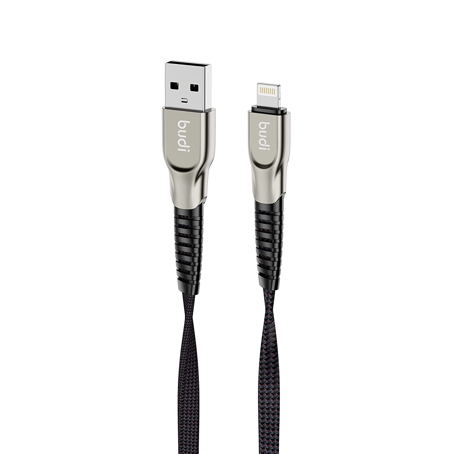BUDI lightning Charging Cable (5V/2.4A), Nylon Braided,1 meter/3FT, faster charge cable (Charge and Sync), compatible with iPhone, iPad - Black