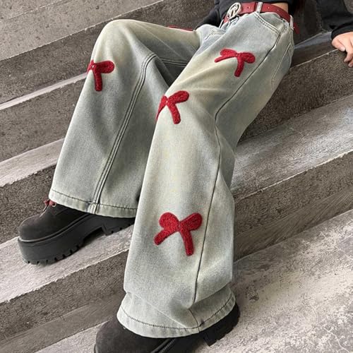 Teen Girls Baggy Jeans Bow Wide Leg High Waisted Denim Pants Cute Casual Streetwear Loose Palazzo Trousers for Kids4