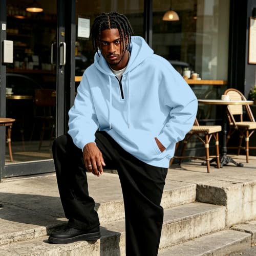 Fleece Hoodie Men Quarter Zip Fleece Lined Pullover Sweatshirt Sweat Shirt - image 6
