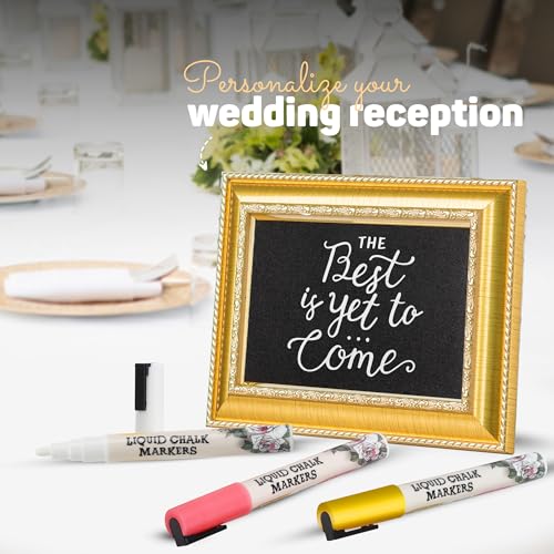 Image of Liquid Chalk Markers: Wedding Edition - Pack of 8 - Non-Toxic, Water-Based, Erasable, Dust Free Chalk Pens for Chalkboards, Blackboards, Windows and Glass - 6mm Reversible Bullet and Chisel Tip