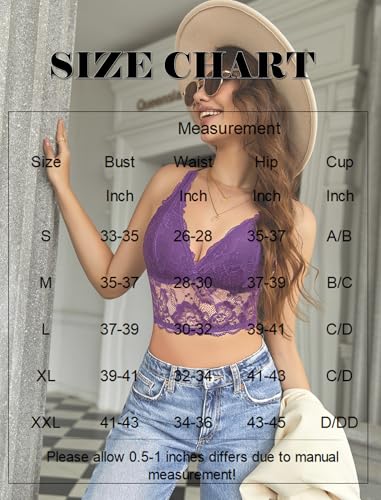 Image of Avidlove Bralettes for Women Lace Wireless Bra V Neck Racerback Crop Top Adjustable Lingerie No Padded