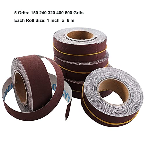 LYFJXX Emery Cloth Roll, 5 Grits Abrasive Sand Paper Set, 150 240 320 400 600 Grit Sandpaper Rolls for Wood Metal Polishing with Dispenser, Each Roll (6M) - Image 3