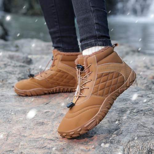 Image of Hike Winter Footwear Barefoot Boots Mens Womens, Waterproof Winter Snow Boots, Warm Ankle Booties, Wide Toe Barefoot Hiking Boots, Non-Slip Zero Drop Sole Hike Shoes for Hiking Walking Outdoor