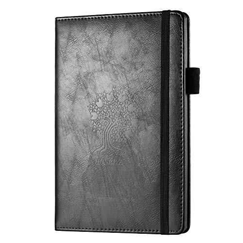 Classic Ruled Notebooks,Bullet Journals with Pen Loop-HONRIYA A5 Fabric Leather Diary Blue HardCover Notebooks,Premium Smooth Paper,Back Pocket,Elastic Closure, Bookmark,176pages,5.7"X8.4" (blue)