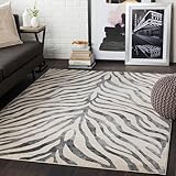Mark&Day Animal Print Rugs, 4x6 Chambery Modern Zebra Tiger Charcoal Area Rug, Brown White Beige Carpet for Living Room, Bedroom or Kitchen (3'11' x 5'7')