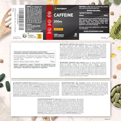 Cafeine Pillen 200mg | 120 Cafeïnetabletten | Veganistische | Hoge Dosering | Pre Workout Supplement | Caffeine Tablet | Horbaach - Afbeelding 5