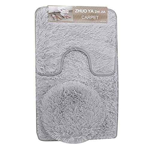 ERNZI Einfarbiges Badezimmerteppich-Set,3-teilig,weich,saugfähig,rutschfest,Badematte,Teppiche und Toilettendeckelbezug,waschbar,hellgrau – Bild 6