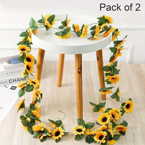 Image of TIED RIBBONS Set of 2 Artificial Sunflower Garland with Hanging String 10 Flowers (2.2 Meter) Garland for Decoration Wall Door Hanging Home Decor Balcony Indoor Outdoor Office Craft Decorative Items