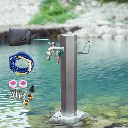 Stainless Steel Outdoor Column Faucet with Retractable Pressure Spray Gun, All-Season Anti-Freeze Design, 86cm (33.8in) Garden Watering Solution