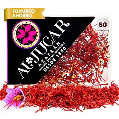 Azafrán español en hebra - Azafrán premium 100% natural - Azafrán en hebra para paella elaborado de forma tradicional - Especia para cocinar - Filamentos de azafrán de calidad suprema (5 gr)