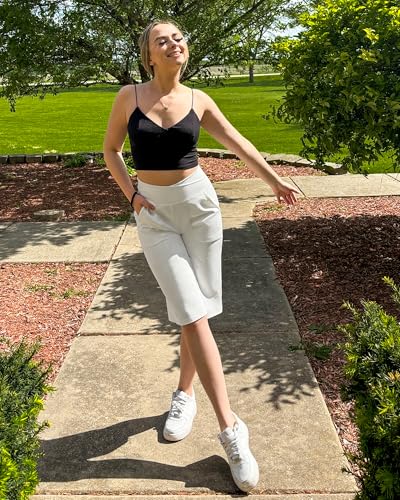 Image of G4Free Capri Pants for Women 14 inch Knee Length Wide Leg Yoga Capris Dressy Casual Summer Crop Pants with Pockets