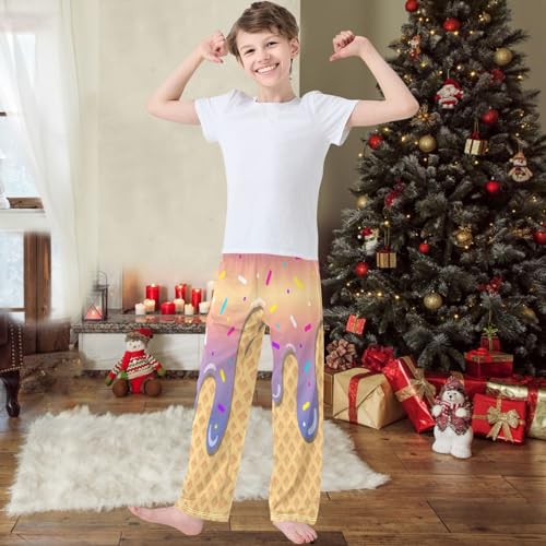 Boys' Pants Gold Ice Cream Joggers Elastic Long Bottoms Trousers Sweatpants with Pockets Size 6-142