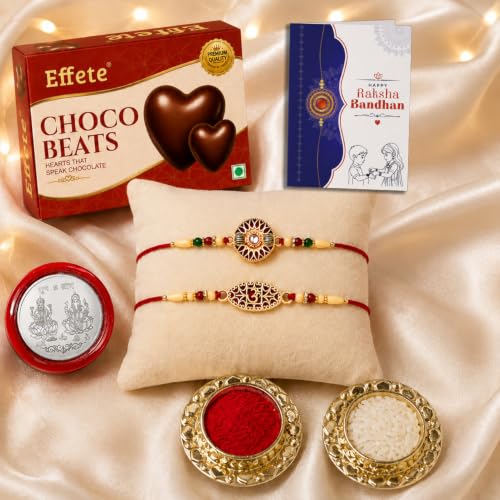 Image of Garth Round, OM Multicolor Rakhi for Brother & Bhaiya with Chocolate Beats 32gm - Raksha Bandhan Gift Set with Roli Tikka, Pooja Coin & Greeting Card | Rakhi for Bhaiya and Bhabhi, Pack of 6 (509+510)