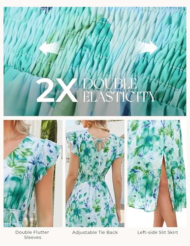 Image of GRACE KARIN 2026 Womens Summer Dresses V Neck Ruffle Sleeve Floral Boho Beach Dress A-Line Swing Midi Wedding Guest Sundress