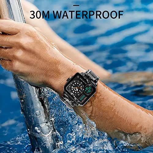 Image of SKMEI Men's Digital Sports Watch, LED Square Large Face Analog Quartz Wrist Watch with Multi-Time Zone Waterproof Stopwatch