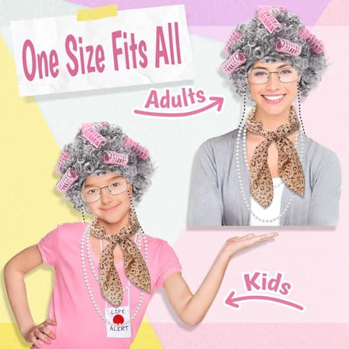 image for Boutrele Old Lady Costume for Kids Women,Old Lady Wig for 100 Days of 