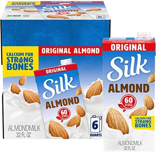 Silk Shelf-Stable Almond Milk, Original, Dairy-Free, Vegan, Non-GMO Project Verified, 1 Quart (Pack of 6)