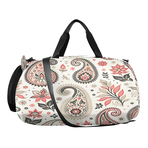 Paisley Pattern Youth Sports & Travel Duffle Bag with Shoe Compartment,Waterproof Gym Bag for Girls and Boys (Overnight Essentials Organizer)2