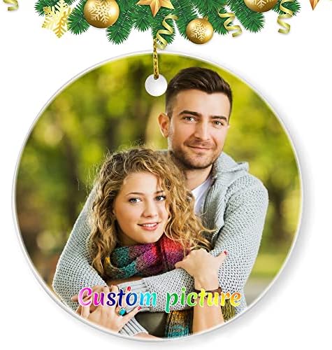 SHUMEI Personalized Photo Christmas Ornaments 2023, Upload Any Image Any Text Custom Round Ceramic Pendant, Christmas Ornament, Couple, Family Decoration Gift