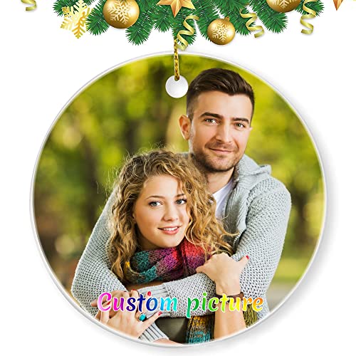 Shumei Personalized Photo Christmas Ornaments 2023, Upload Any Image Any Text Custom Round Ceramic Pendant, Christmas Ornament, Couple, Family Decoration Gift #TOP3