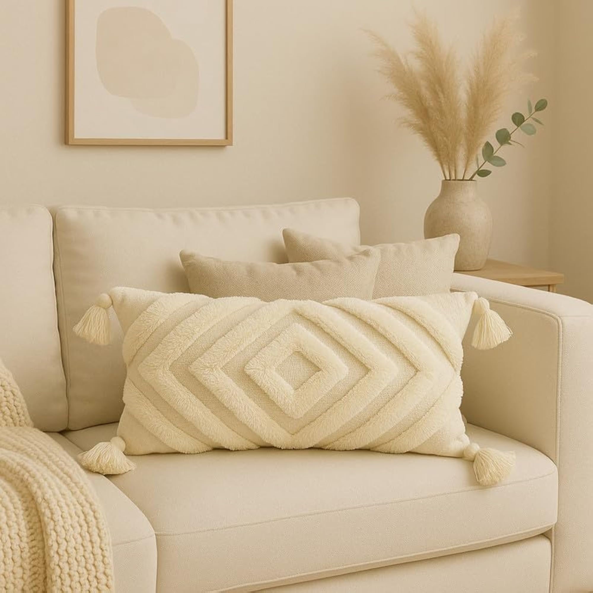 Diamond Tufted Cushion Cover, Geometric Pattern